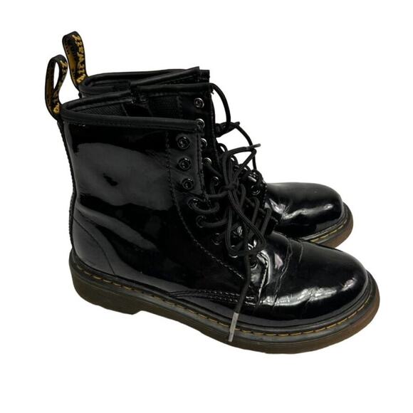 Dr. Martens Boots Girls 3 Black Patent Leather Lace Up Side Zip - Picture 3 of 12